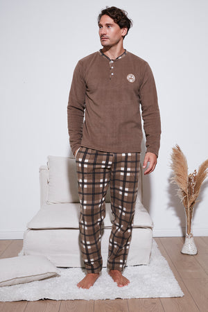 Buratti Ekose Regular Fit Bisiklet Yaka Kışlık Polar Erkek Pijama Takımı 609610013W4 CAMEL