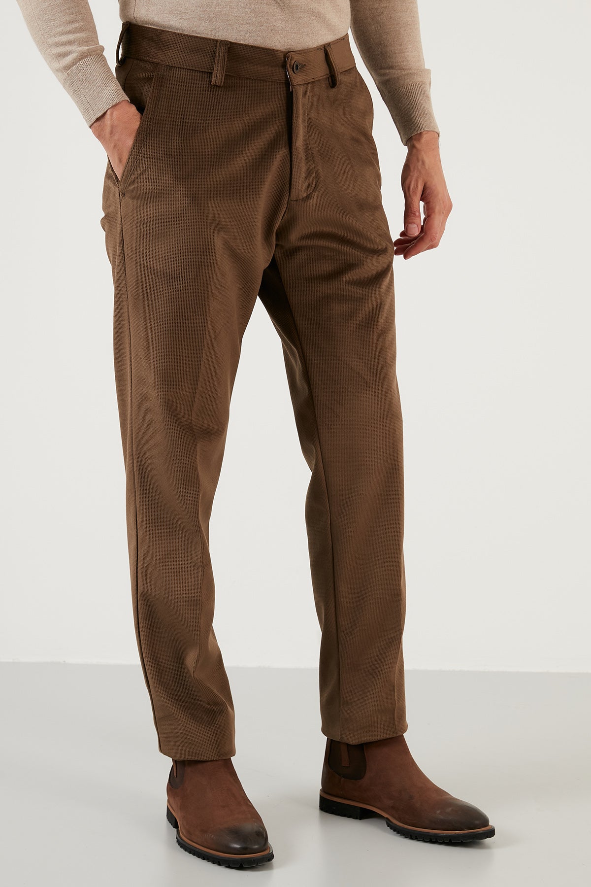 Buratti Normal Bel Regular Fit Düz Paça Erkek Kadife Pantolon 645MERLIN CAMEL