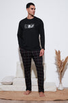Buratti Ekoseli Pamuklu Regular Fit Yüksek Bel Bisiklet Yaka Erkek Pijama Takımı 6574000 SİYAH
