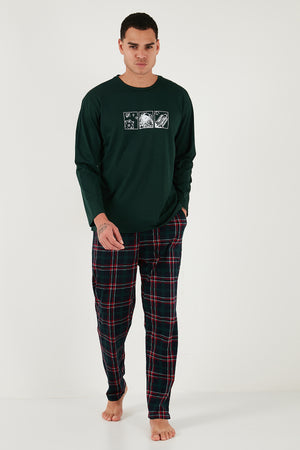 Buratti Ekoseli Pamuklu Regular Fit Yüksek Bel Bisiklet Yaka Erkek Pijama Takımı 6574000 YEŞİL