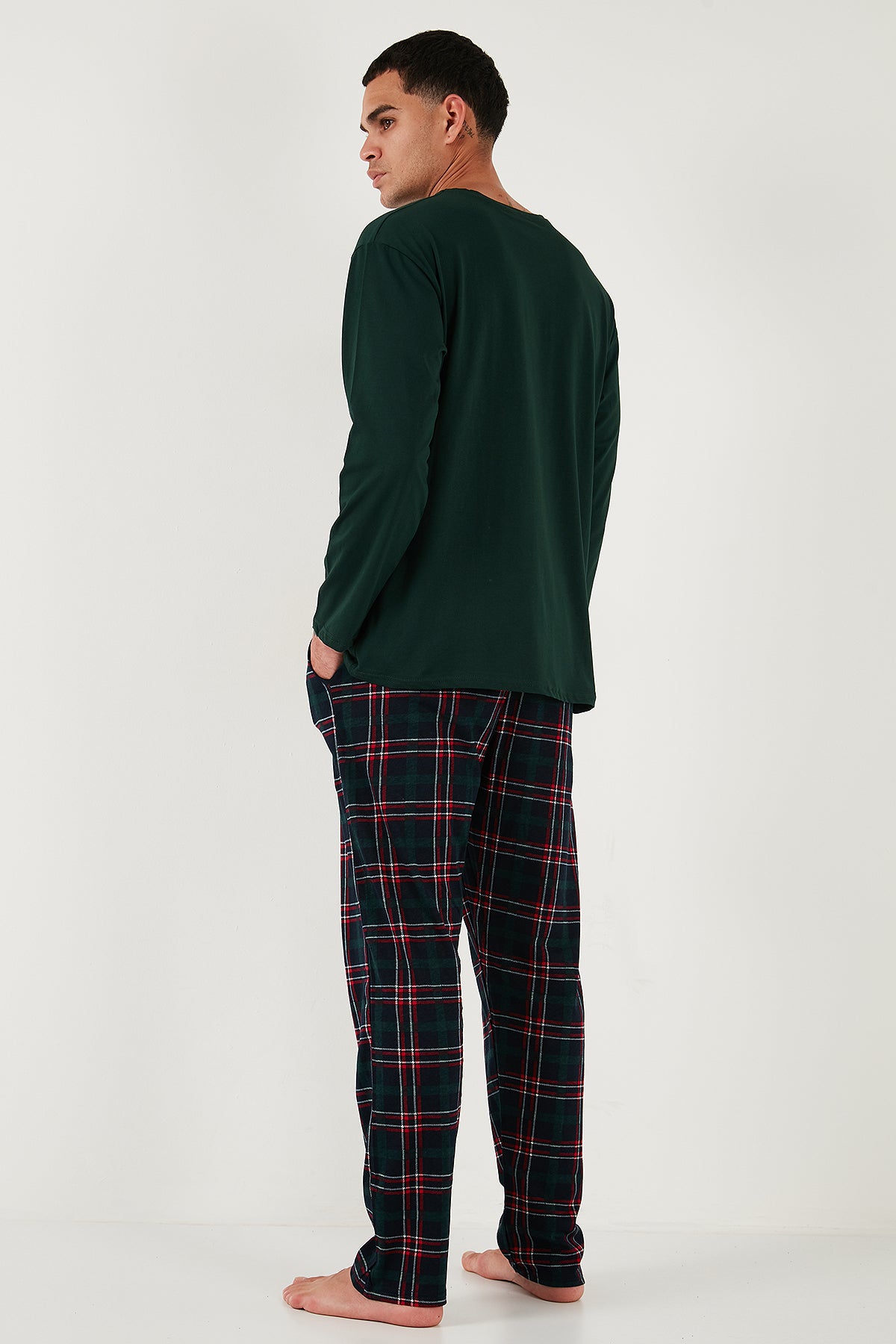 Buratti Ekoseli Pamuklu Regular Fit Yüksek Bel Bisiklet Yaka Erkek Pijama Takımı 6574000 YEŞİL