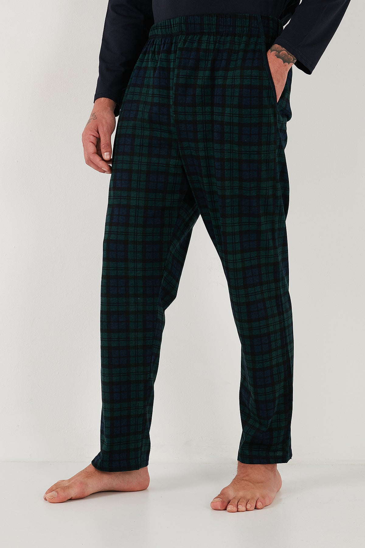 Buratti Ekoseli Pamuklu Regular Fit Yüksek Bel Bisiklet Yaka Erkek Pijama Takımı 6574000 LACİVERT