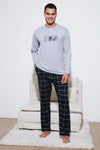 Buratti Ekoseli Pamuklu Regular Fit Yüksek Bel Bisiklet Yaka Erkek Pijama Takımı 6574000 GRİ