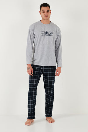 Buratti Ekoseli Pamuklu Regular Fit Yüksek Bel Bisiklet Yaka Erkek Pijama Takımı 6574000 GRİ