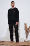 Buratti Pamuklu Regular Fit Bisiklet Yaka Ekoseli Erkek Pijama Takımı 6574001 SİYAH