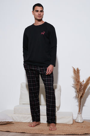 Buratti Pamuklu Regular Fit Bisiklet Yaka Ekoseli Erkek Pijama Takımı 6574001 SİYAH
