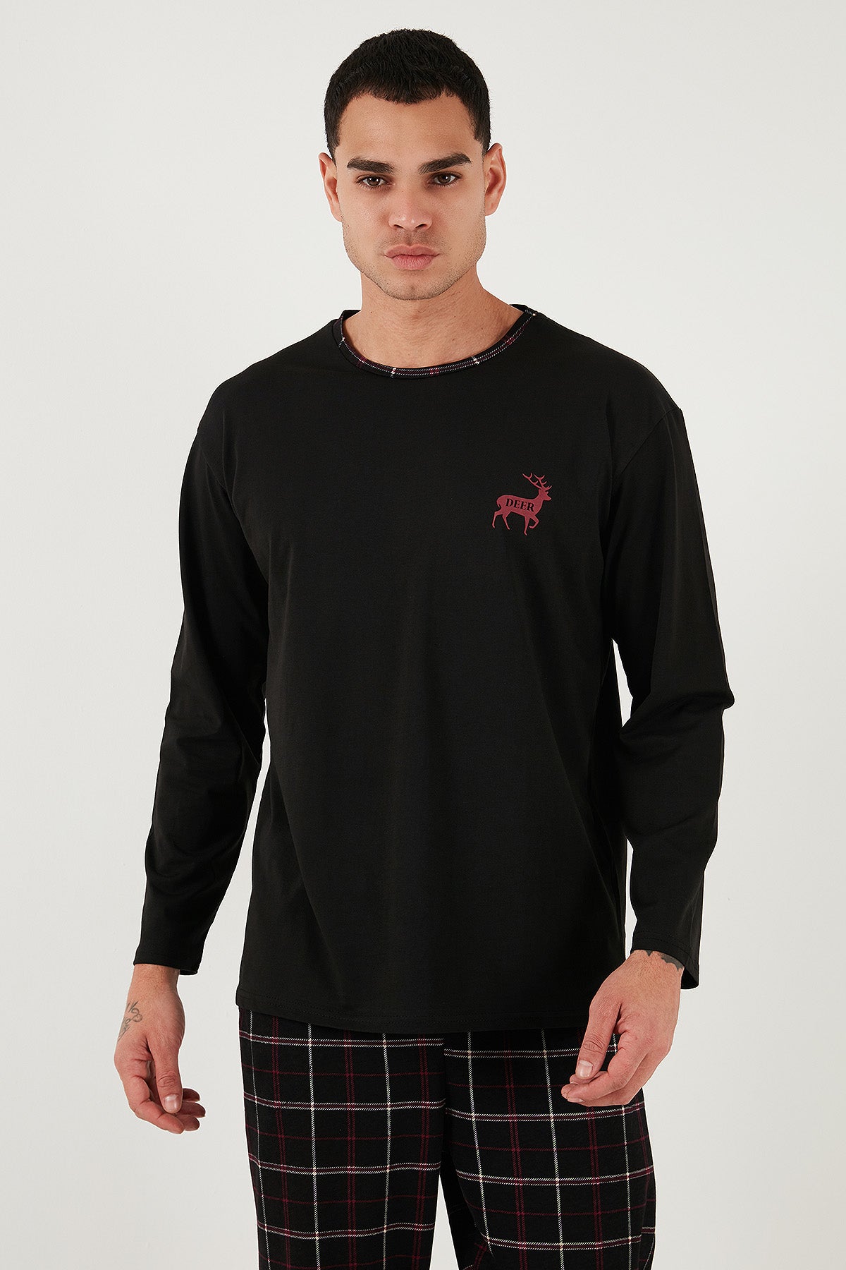 Buratti Pamuklu Regular Fit Bisiklet Yaka Ekoseli Erkek Pijama Takımı 6574001 SİYAH