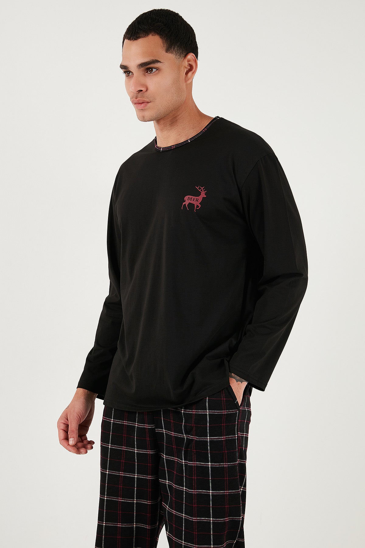 Buratti Pamuklu Regular Fit Bisiklet Yaka Ekoseli Erkek Pijama Takımı 6574001 SİYAH
