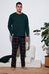 Buratti Pamuklu Regular Fit Bisiklet Yaka Ekoseli Erkek Pijama Takımı 6574001 YEŞİL