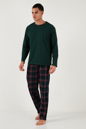 Buratti Pamuklu Regular Fit Bisiklet Yaka Ekoseli Erkek Pijama Takımı 6574001 YEŞİL
