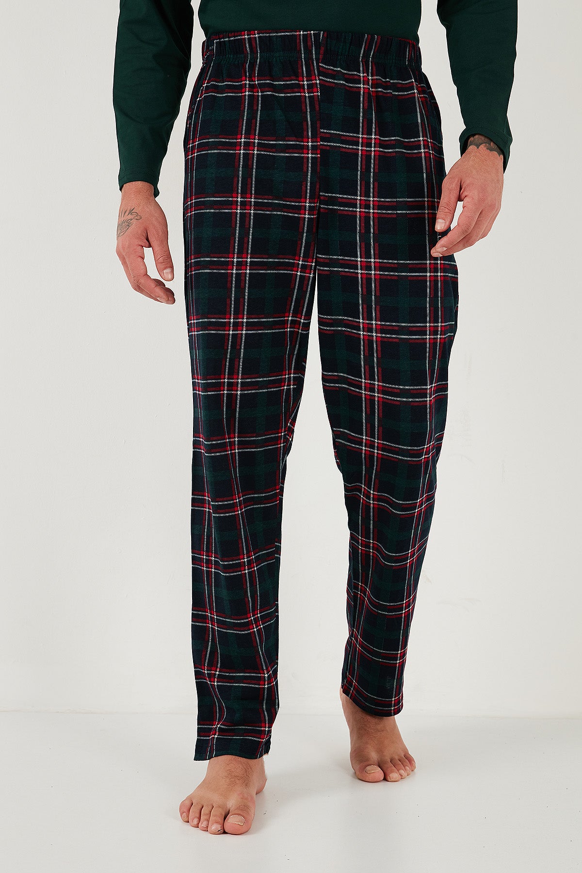 Buratti Pamuklu Regular Fit Bisiklet Yaka Ekoseli Erkek Pijama Takımı 6574001 YEŞİL