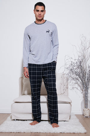 Buratti Pamuklu Regular Fit Bisiklet Yaka Ekoseli Erkek Pijama Takımı 6574001 GRİ
