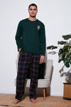 Buratti Ekoseli Regular Fit Yüksek Bel Cepli Bisiklet Yaka Erkek Pijama Takımı 6574002 YEŞİL