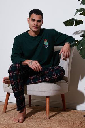 Buratti Ekoseli Regular Fit Yüksek Bel Cepli Bisiklet Yaka Erkek Pijama Takımı 6574002 YEŞİL