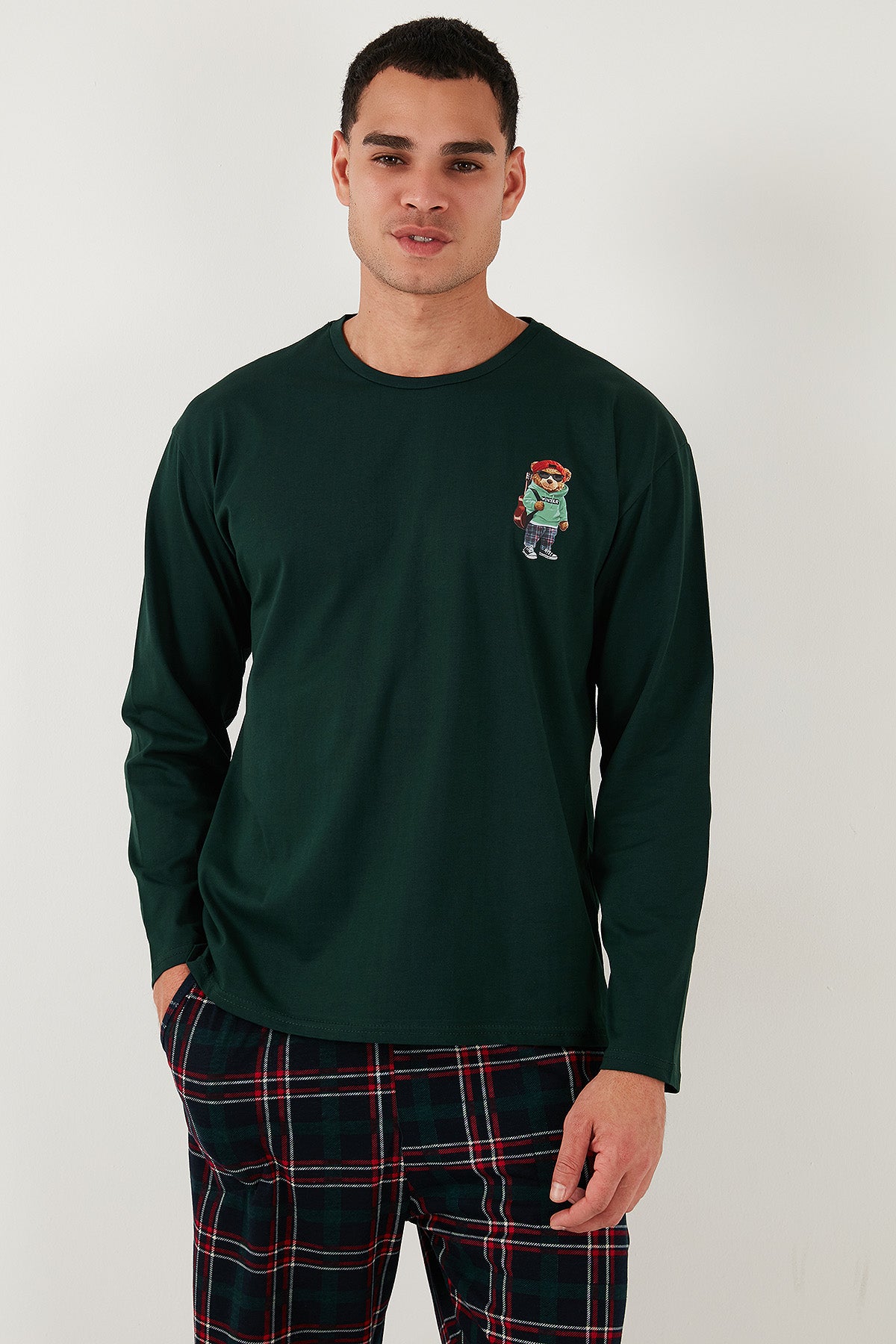 Buratti Ekoseli Regular Fit Yüksek Bel Cepli Bisiklet Yaka Erkek Pijama Takımı 6574002 YEŞİL