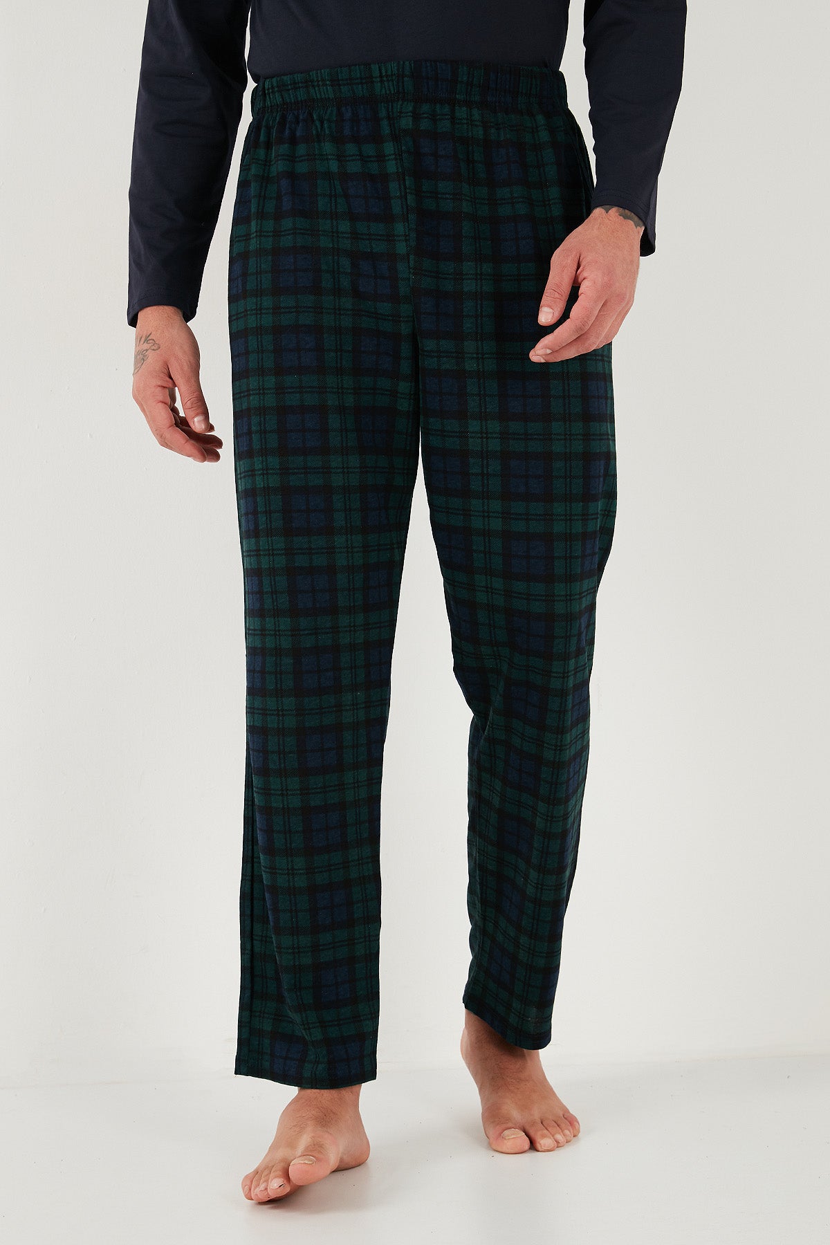 Buratti Ekoseli Regular Fit Yüksek Bel Cepli Bisiklet Yaka Erkek Pijama Takımı 6574002 LACİVERT