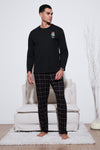 Buratti Ekoseli Regular Fit Yüksek Bel Cepli Bisiklet Yaka Erkek Pijama Takımı 6574002 SİYAH-SİYAH