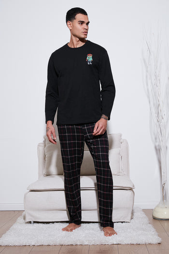 Buratti Ekoseli Regular Fit Yüksek Bel Cepli Bisiklet Yaka Erkek Pijama Takımı 6574002 SİYAH-SİYAH