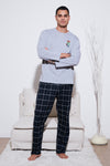 Buratti Ekoseli Regular Fit Yüksek Bel Cepli Bisiklet Yaka Erkek Pijama Takımı 6574002 GRİ