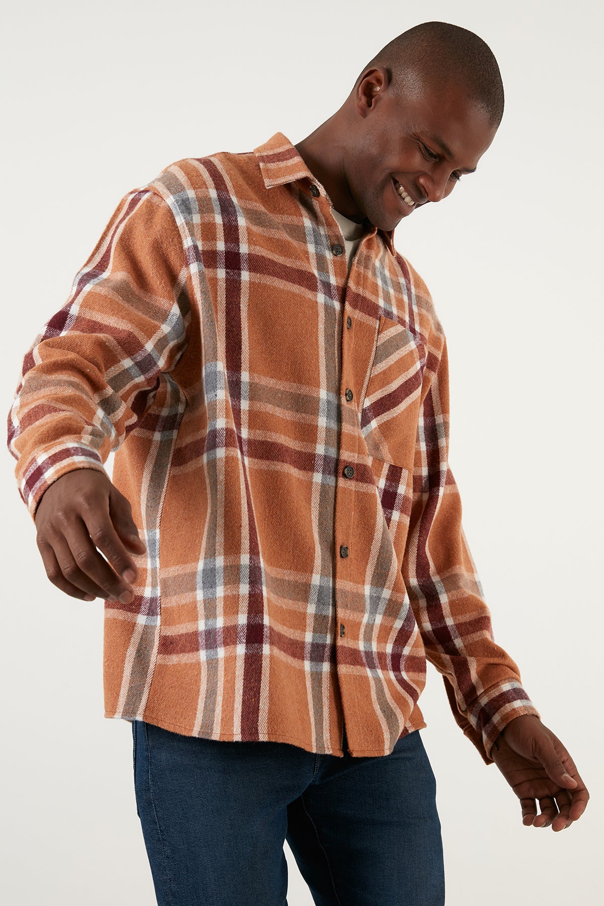 Buratti Ekoseli Tek Cepli Regular Fit Kışlık Oduncu Erkek Gömlek CF23W194571 CAMEL