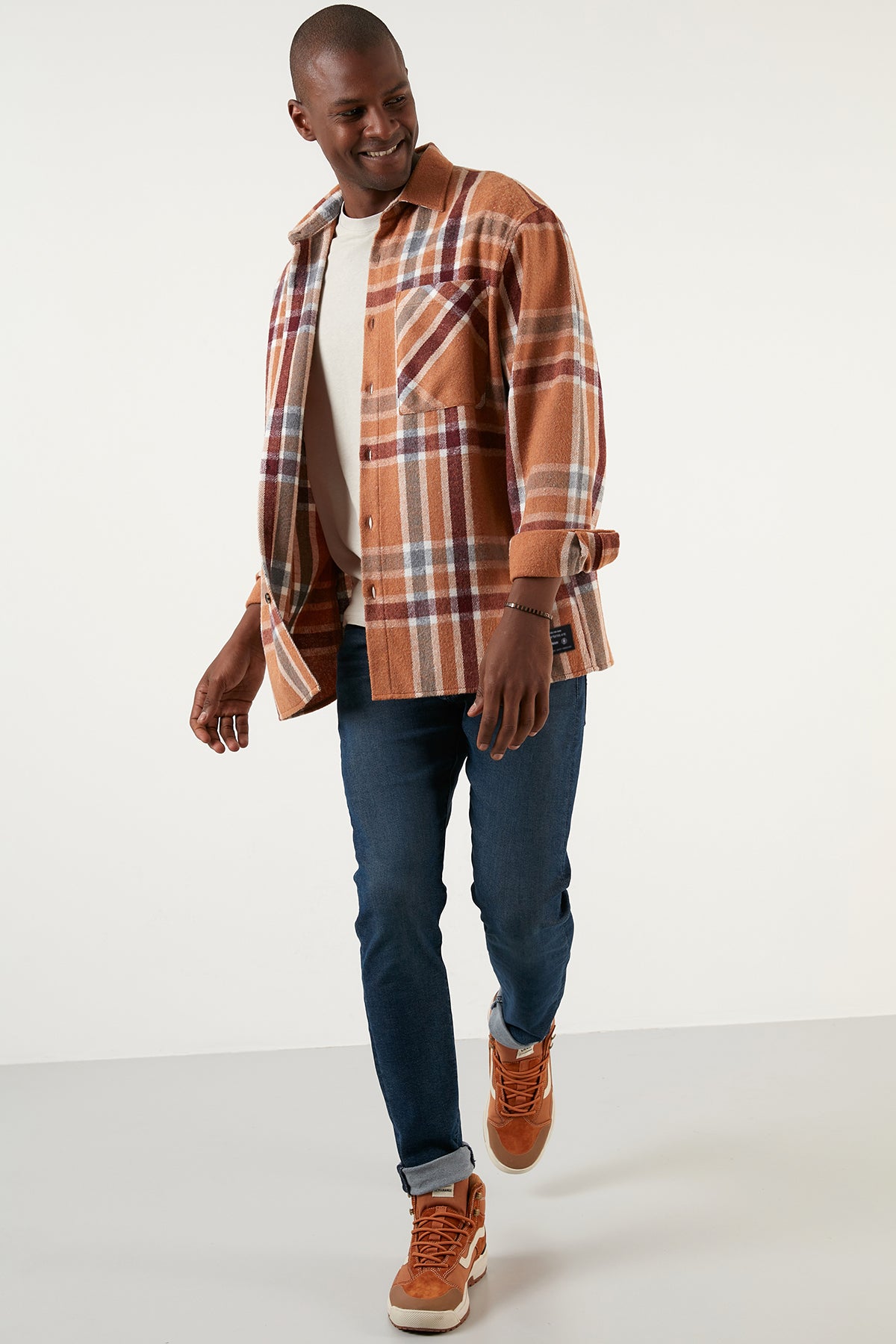 Buratti Ekoseli Tek Cepli Regular Fit Kışlık Oduncu Erkek Gömlek CF23W194571 CAMEL