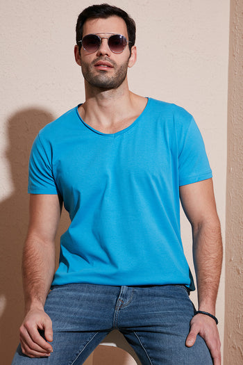 Buratti Pamuklu Slim Fit V Yaka Basic Erkek T Shirt 5412001 İNDİGO