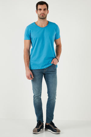 Buratti Pamuklu Slim Fit V Yaka Basic Erkek T Shirt 5412001 İNDİGO