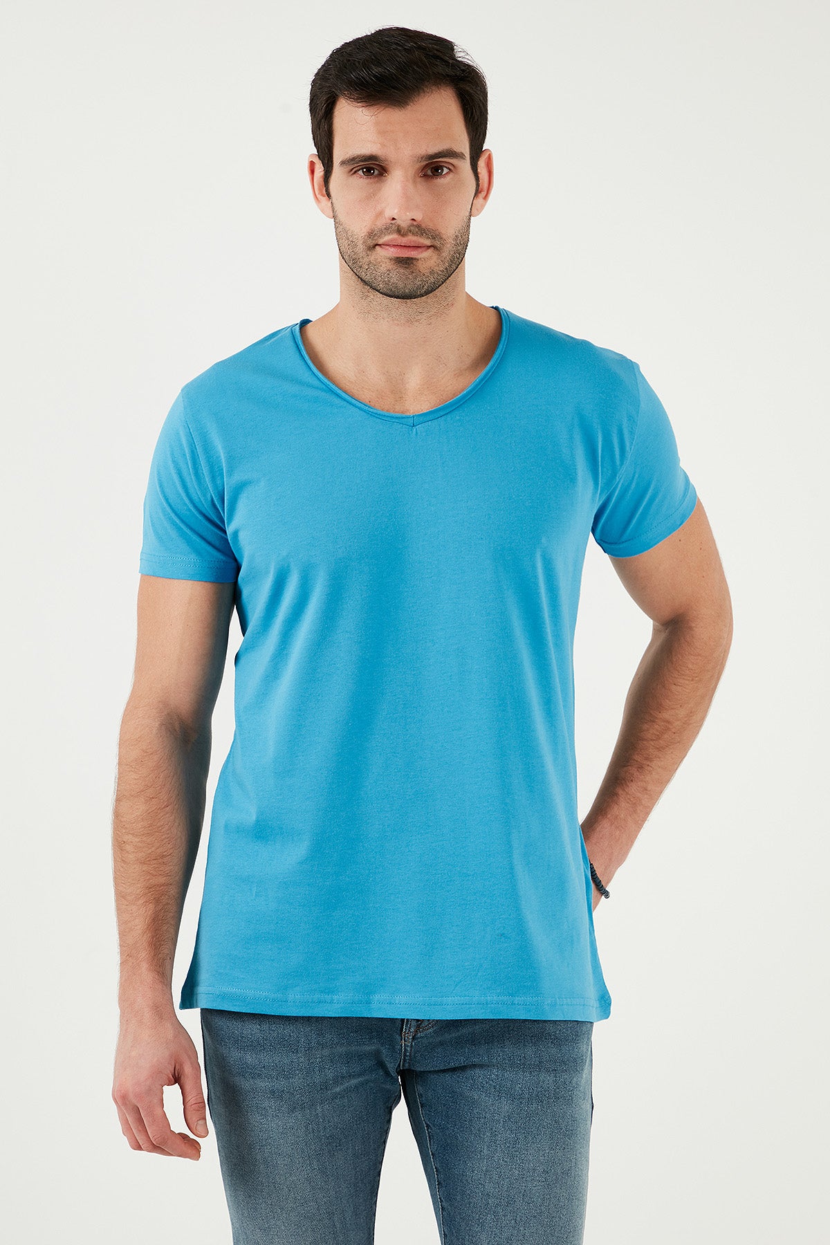 Buratti Pamuklu Slim Fit V Yaka Basic Erkek T Shirt 5412001 İNDİGO