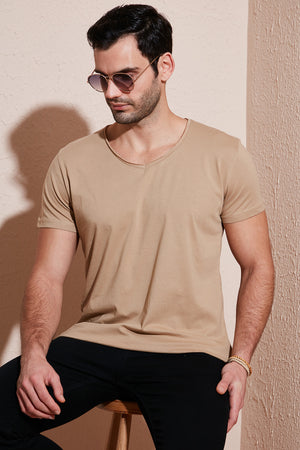 Buratti Pamuklu Slim Fit V Yaka Basic Erkek T Shirt 5412001 VİZON