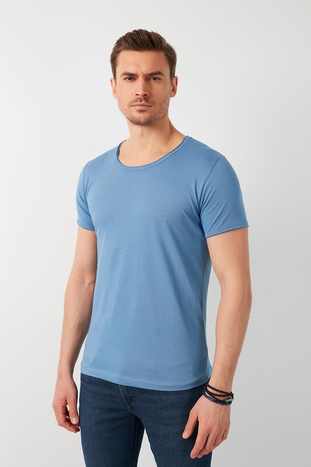 Buratti % 100 Pamuklu Bisiklet Yaka Basic Erkek T Shirt 5412008 İNDİGO