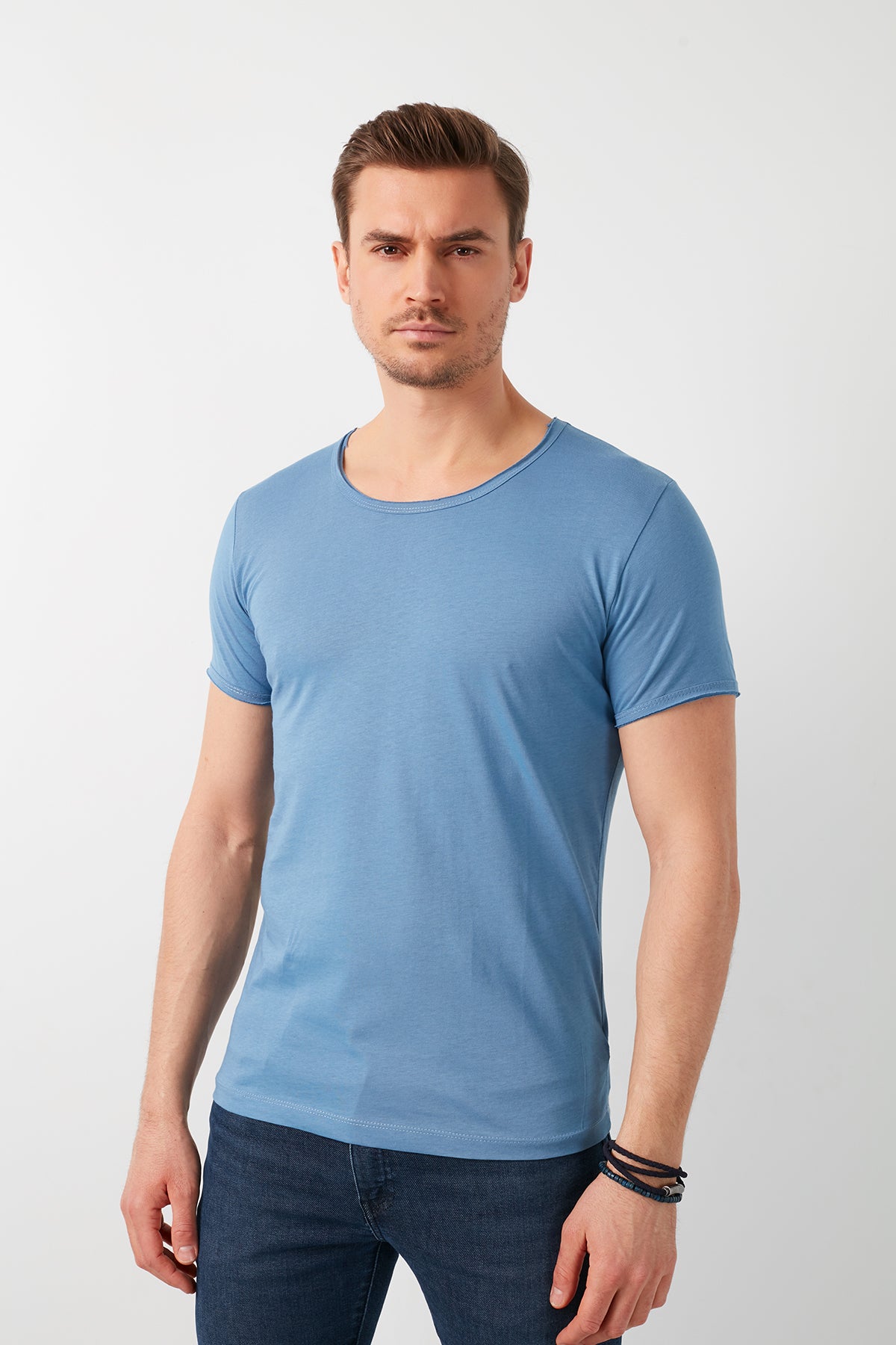 Buratti % 100 Pamuklu Bisiklet Yaka Basic Erkek T Shirt 5412008 İNDİGO