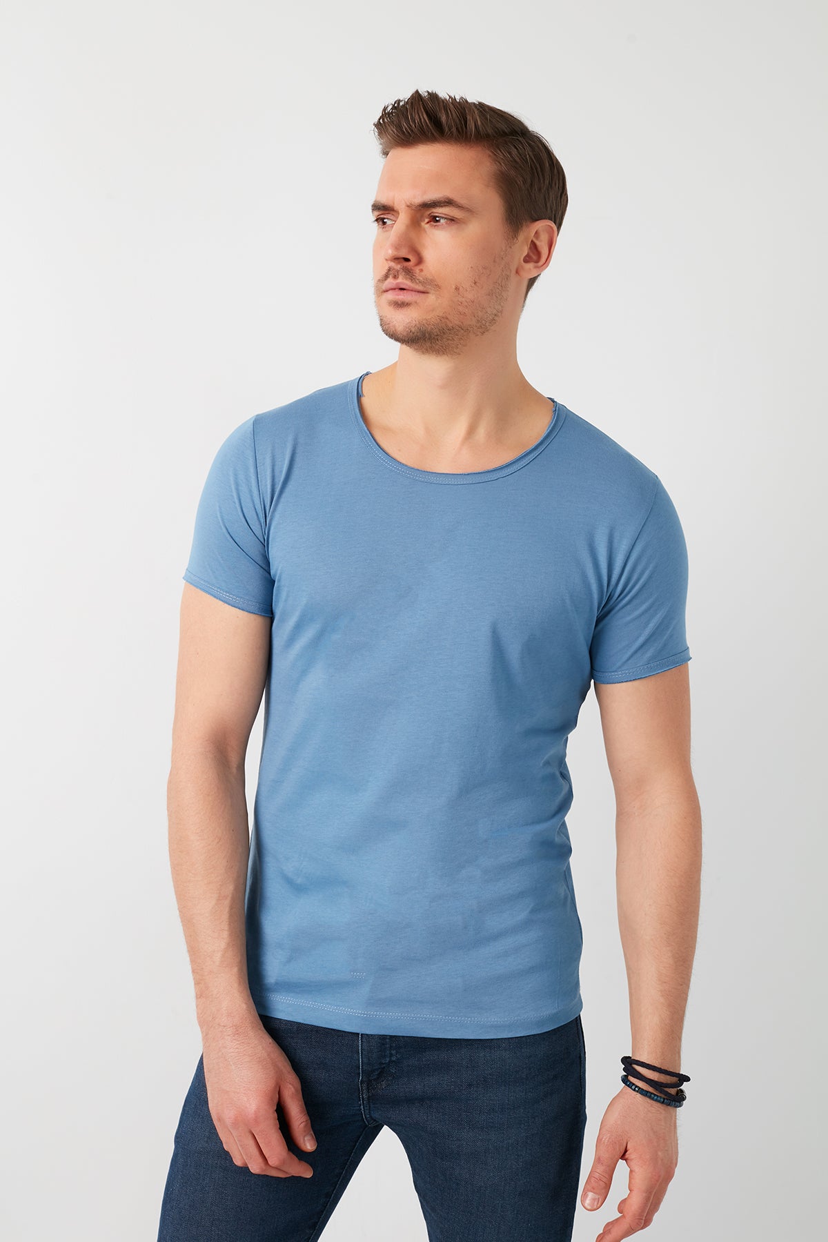 Buratti % 100 Pamuklu Bisiklet Yaka Basic Erkek T Shirt 5412008 İNDİGO