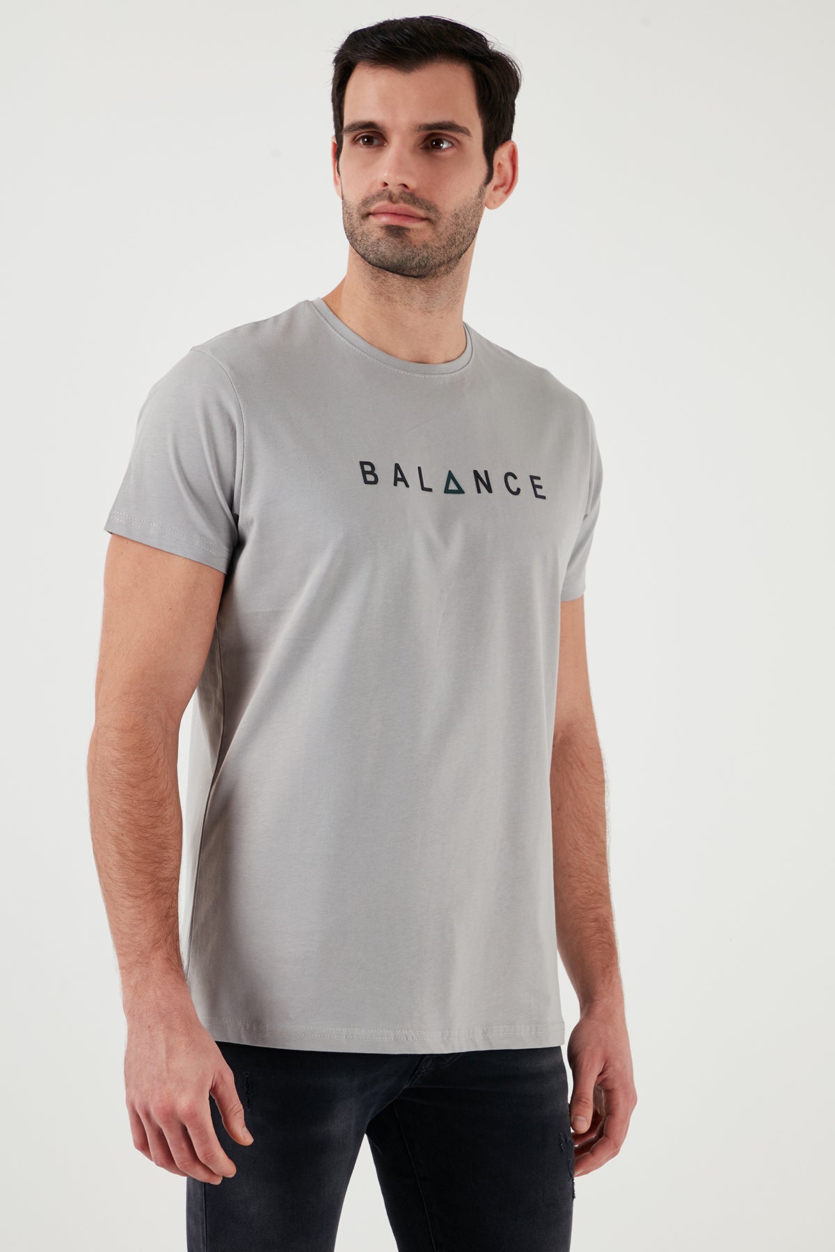 Buratti Pamuklu Slim Fit Bisiklet Yaka Erkek T Shirt 541BALANCE AÇIK GRİ