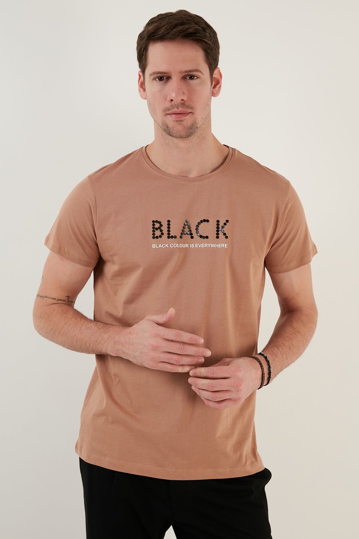 Buratti % 100 Pamuk Baskılı Slim Fit Bisiklet Yaka Erkek T Shirt 541BLACKCOLOUR BİSKÜVİ