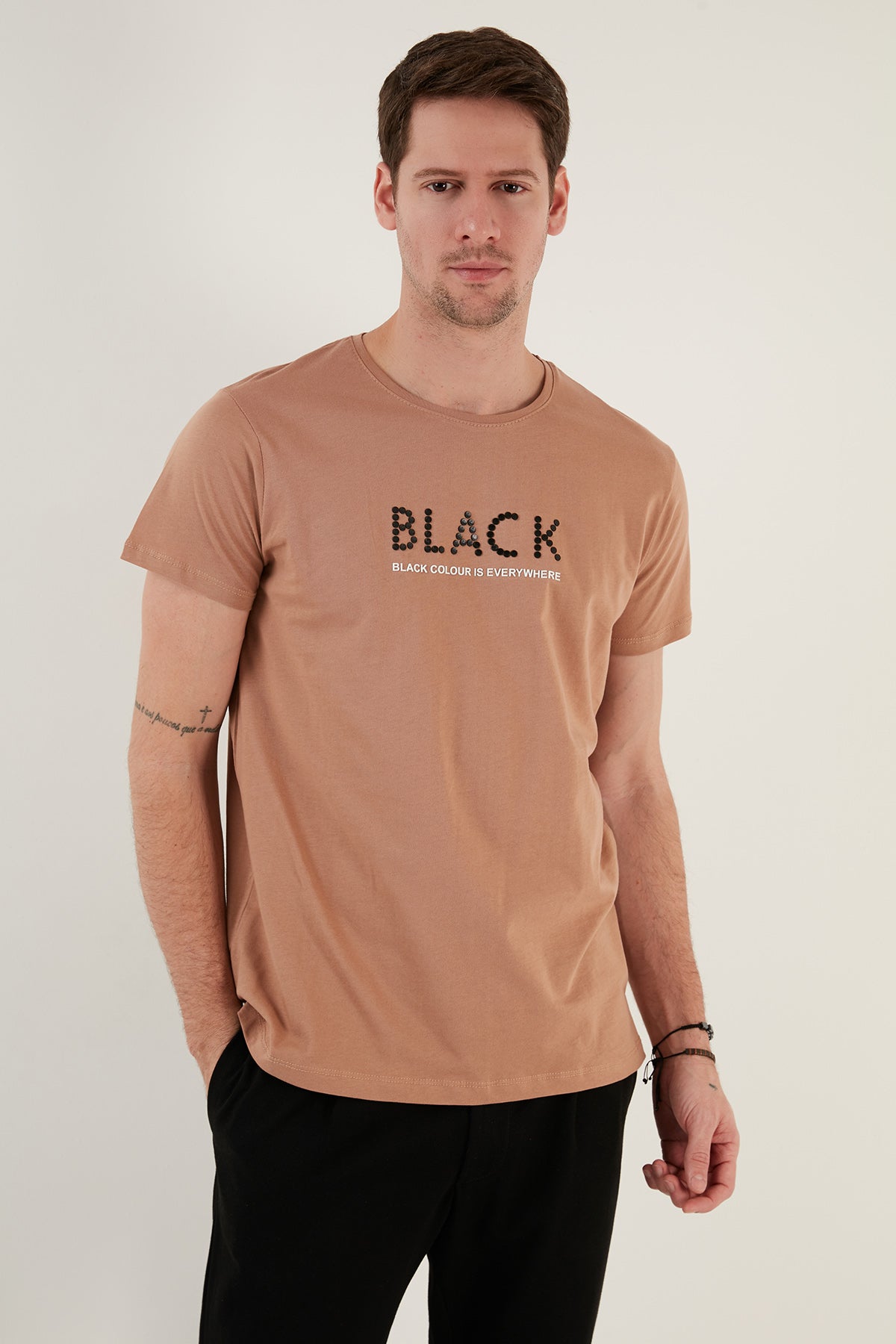 Buratti % 100 Pamuk Baskılı Slim Fit Bisiklet Yaka Erkek T Shirt 541BLACKCOLOUR BİSKÜVİ