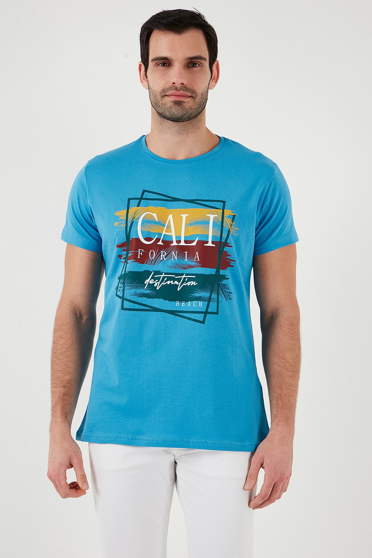Buratti Pamuklu Slim Fit Bisiklet Yaka Erkek T Shirt 541CALIFORNIA24 İNDİGO