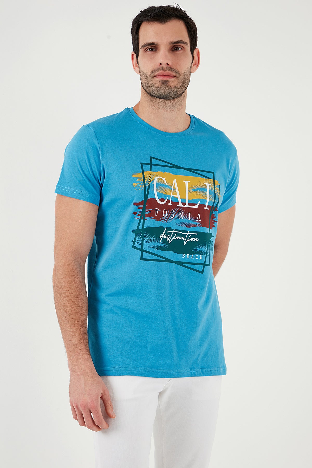 Buratti Pamuklu Slim Fit Bisiklet Yaka Erkek T Shirt 541CALIFORNIA24 İNDİGO