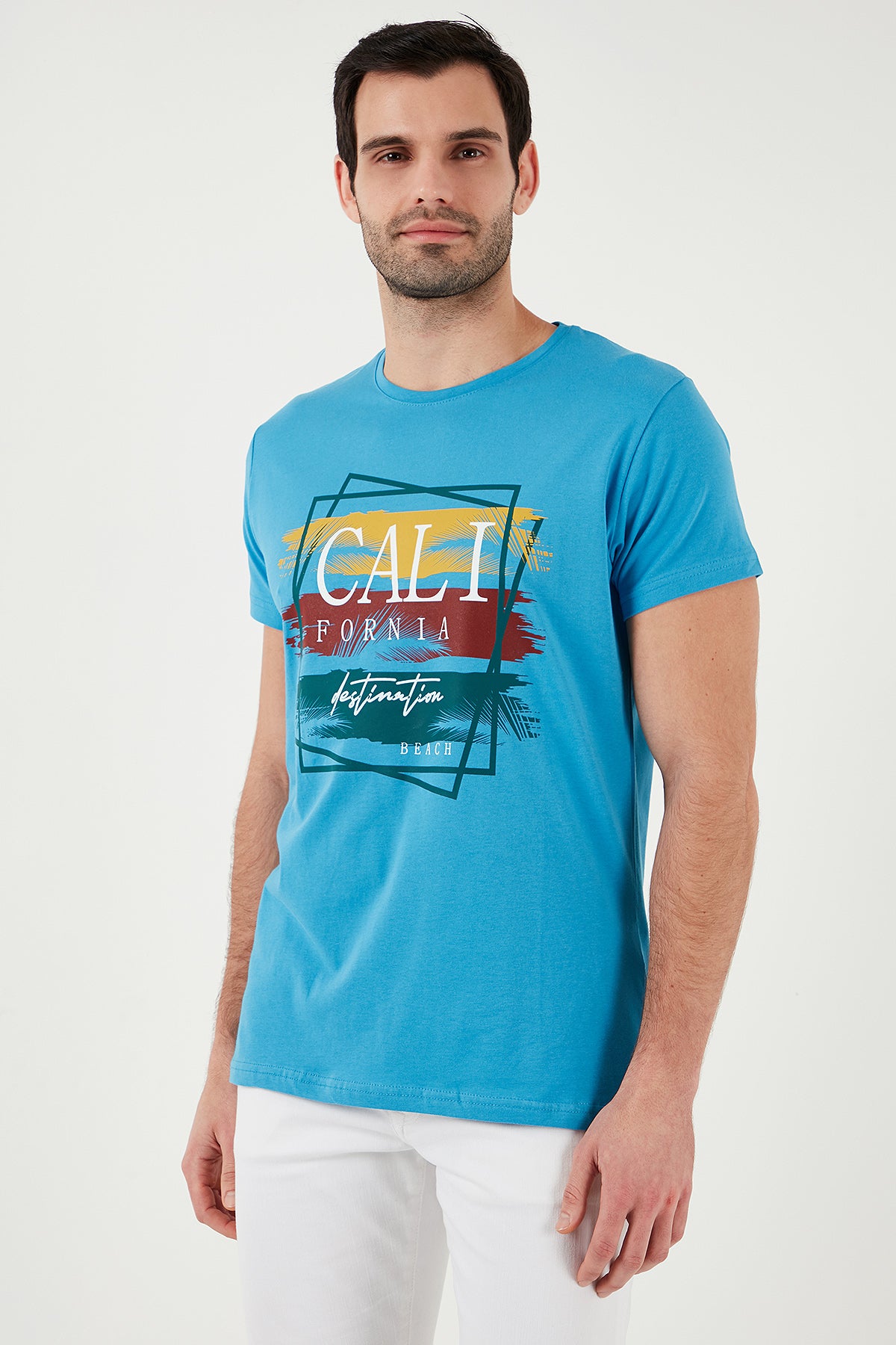 Buratti Pamuklu Slim Fit Bisiklet Yaka Erkek T Shirt 541CALIFORNIA24 İNDİGO