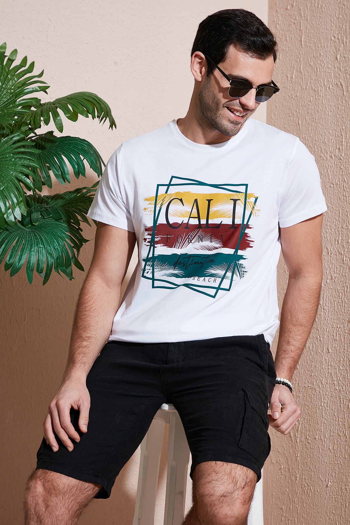 Buratti Pamuklu Slim Fit Bisiklet Yaka Erkek T Shirt 541CALIFORNIA24 BEYAZ