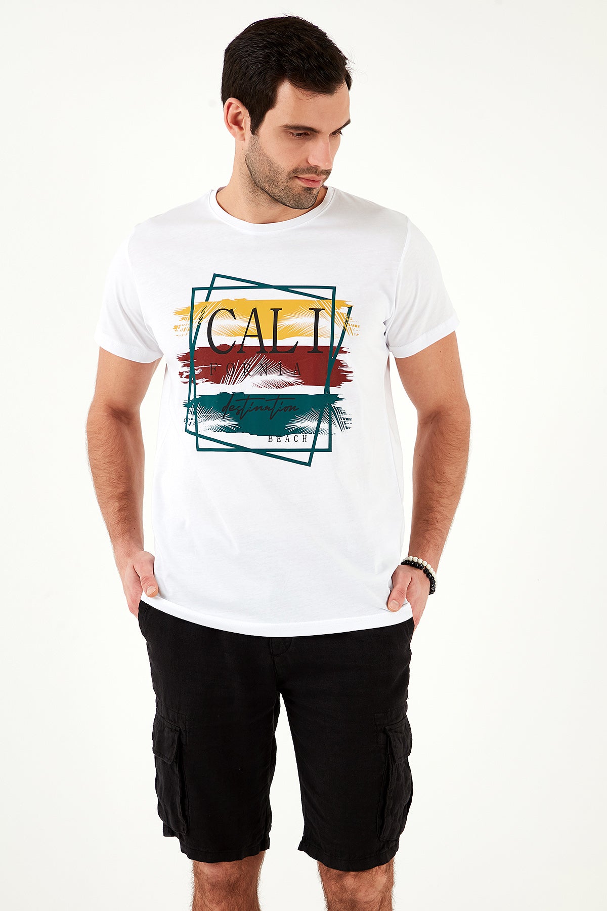 Buratti Pamuklu Slim Fit Bisiklet Yaka Erkek T Shirt 541CALIFORNIA24 BEYAZ