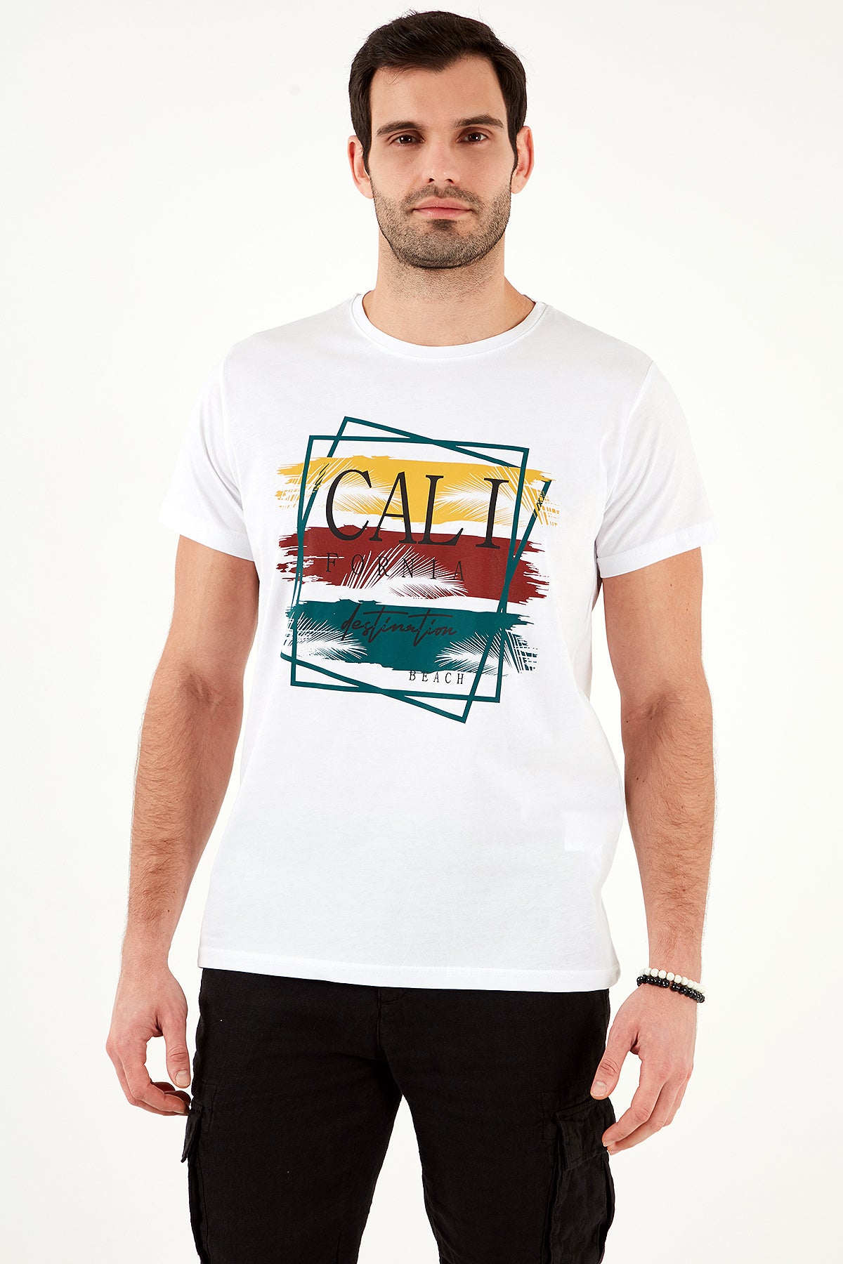 Buratti Pamuklu Slim Fit Bisiklet Yaka Erkek T Shirt 541CALIFORNIA24 BEYAZ