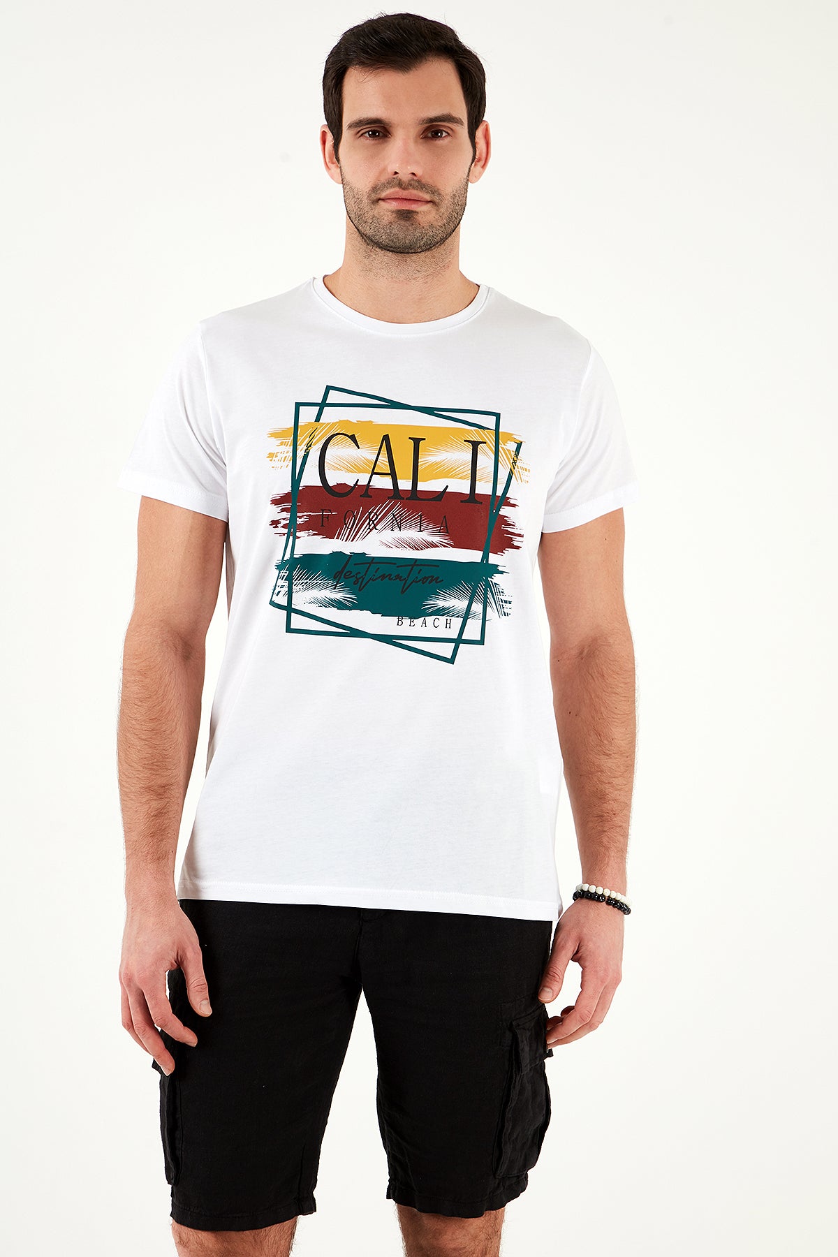 Buratti Pamuklu Slim Fit Bisiklet Yaka Erkek T Shirt 541CALIFORNIA24 BEYAZ