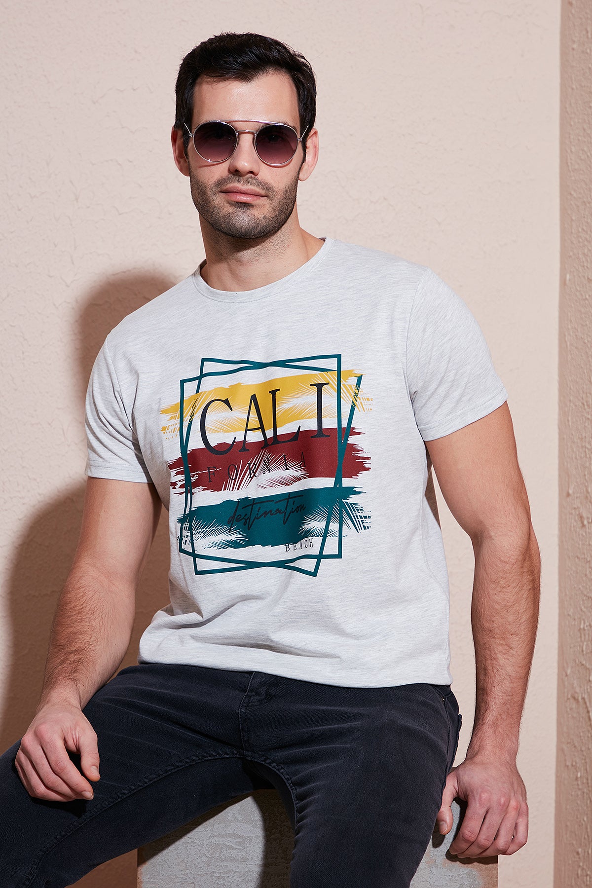 Buratti Pamuklu Slim Fit Bisiklet Yaka Erkek T Shirt 541CALIFORNIA24 AÇIK MELANJ