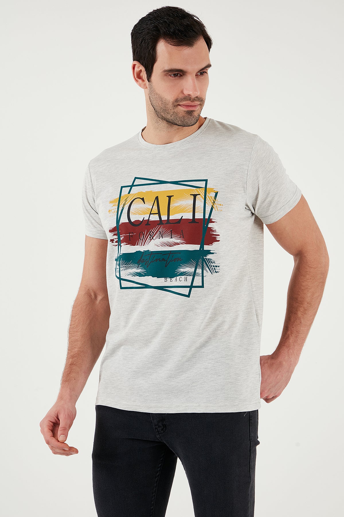 Buratti Pamuklu Slim Fit Bisiklet Yaka Erkek T Shirt 541CALIFORNIA24 AÇIK MELANJ