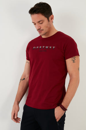 Buratti Baskılı % 100 Pamuk Bisiklet Yaka Slim Fit Erkek T Shirt 541DPRTMINT BORDO