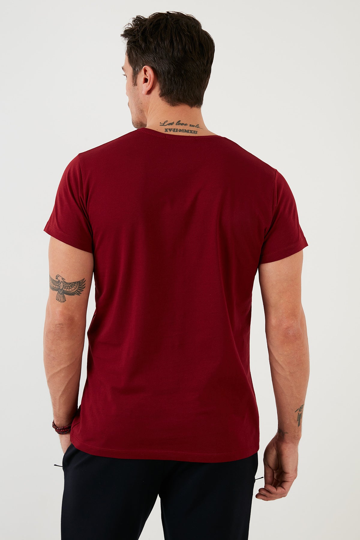 Buratti Baskılı % 100 Pamuk Bisiklet Yaka Slim Fit Erkek T Shirt 541DPRTMINT BORDO