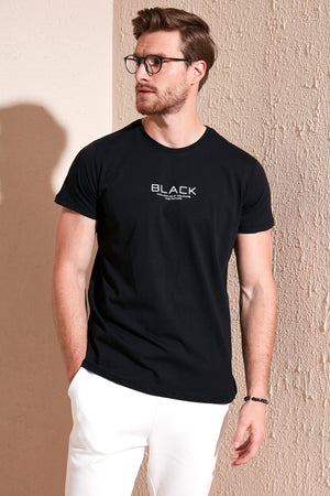 Buratti Bisiklet Yaka % 100 Pamuk Slim Fit Erkek T Shirt 541FOLLOW SİYAH