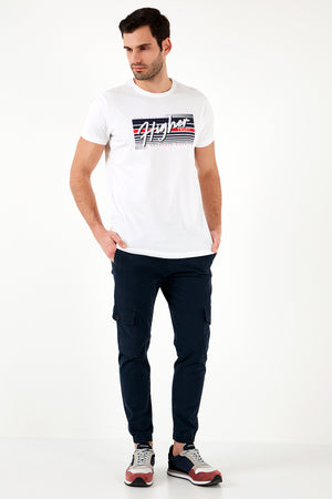 Buratti Pamuklu Slim Fit Bisiklet Yaka Baskılı Erkek T Shirt 541HIGHER BEYAZ