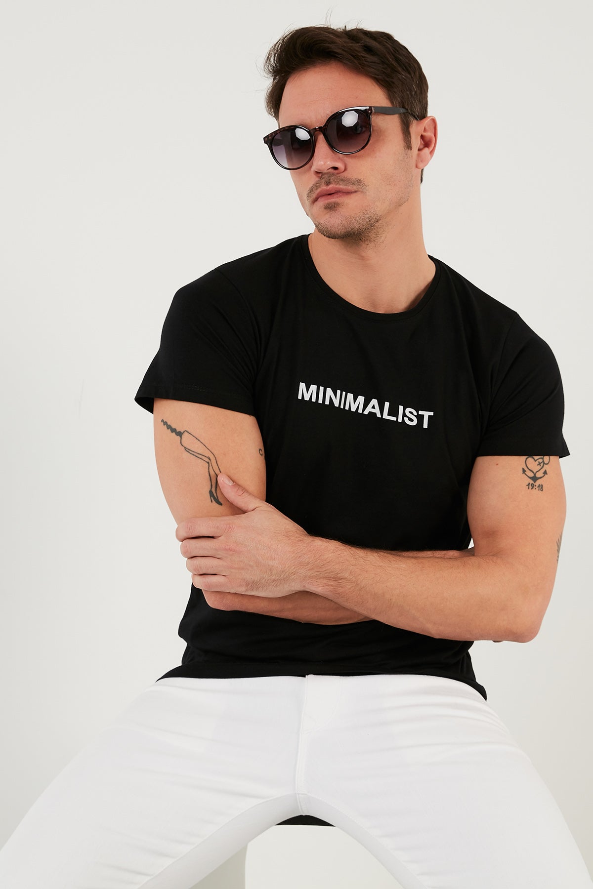 Buratti Baskılı % 100 Pamuk Bisiklet Yaka Slim Fit Erkek T Shirt 541MINIMALIST SİYAH