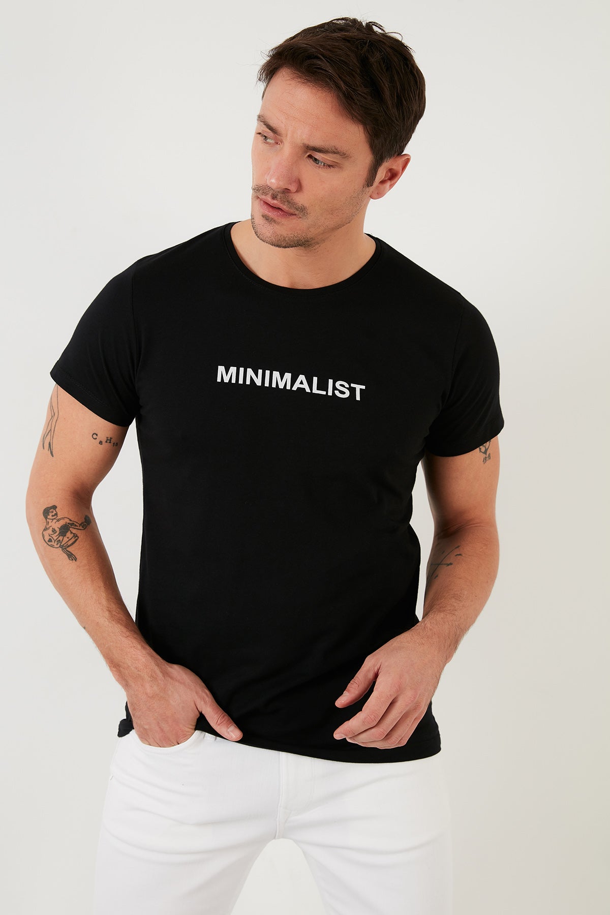 Buratti Baskılı % 100 Pamuk Bisiklet Yaka Slim Fit Erkek T Shirt 541MINIMALIST SİYAH